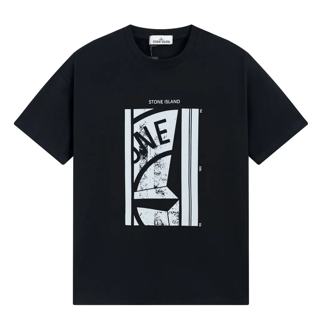W627#P110💰 [Stone lsland/Stone Island summer new short-sleeved T-shirt with broken printed pattern on the chest] ⚠️[Original creation with high control of details] - Made of 260 grams of combed cotton with 32-count double yarn, soft and comfortable to the touch, sweat-absorbent and breathable. - Simple, basic and versatile style, original quality, the first choice for couples. - Made in a large factory, four needles and five threads on the shoulder, neatly arranged, high quality workmanship. - Same style for men and women. Very versatile, one piece for everyone, details are clearly visible. Color: Black White Size: M L